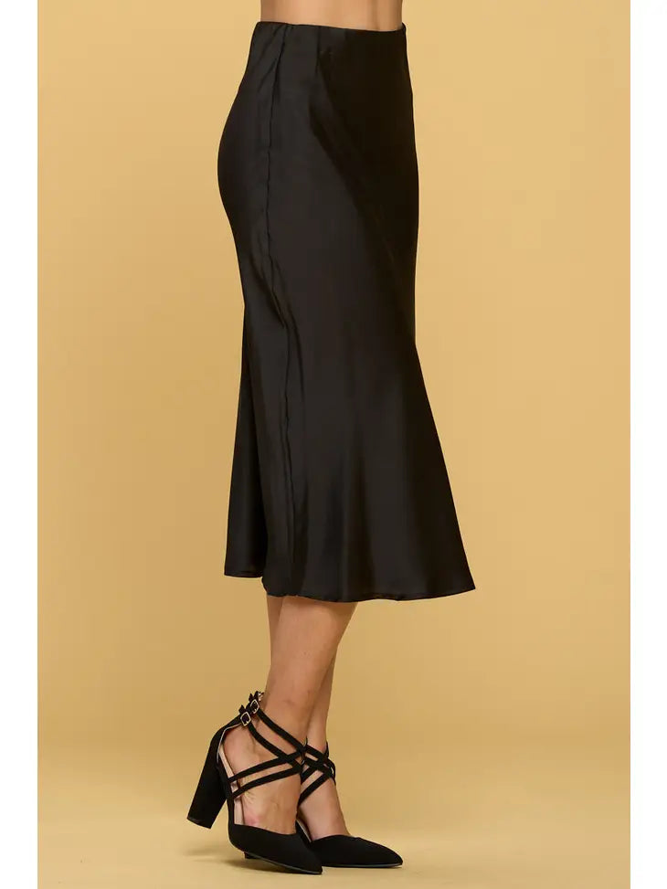 Satin midi skirt in black