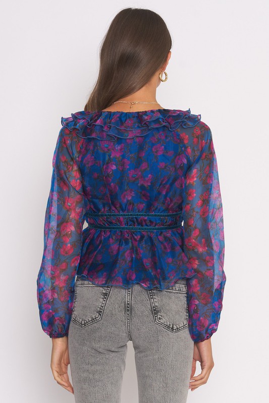 Blair deep floral tie front top