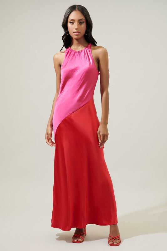 Blake satin dress in pink/red