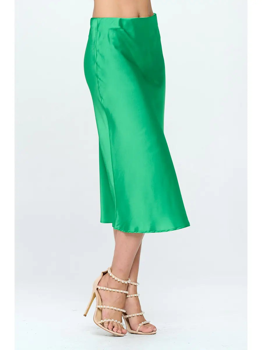 Satin midi skirt in green