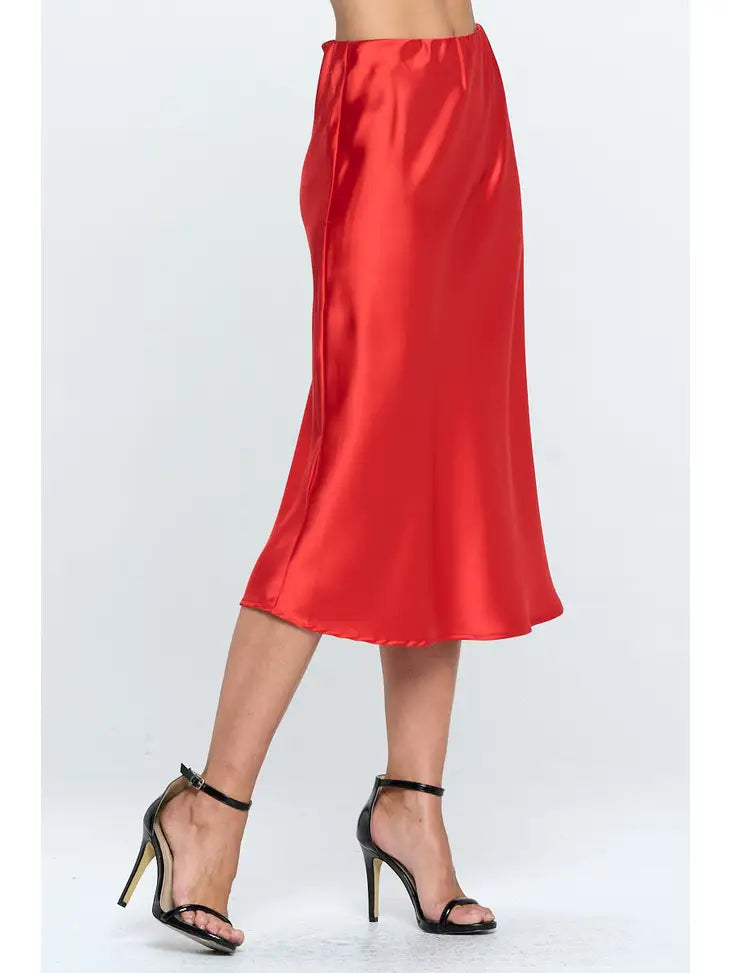 Satin midi skirt in ruby