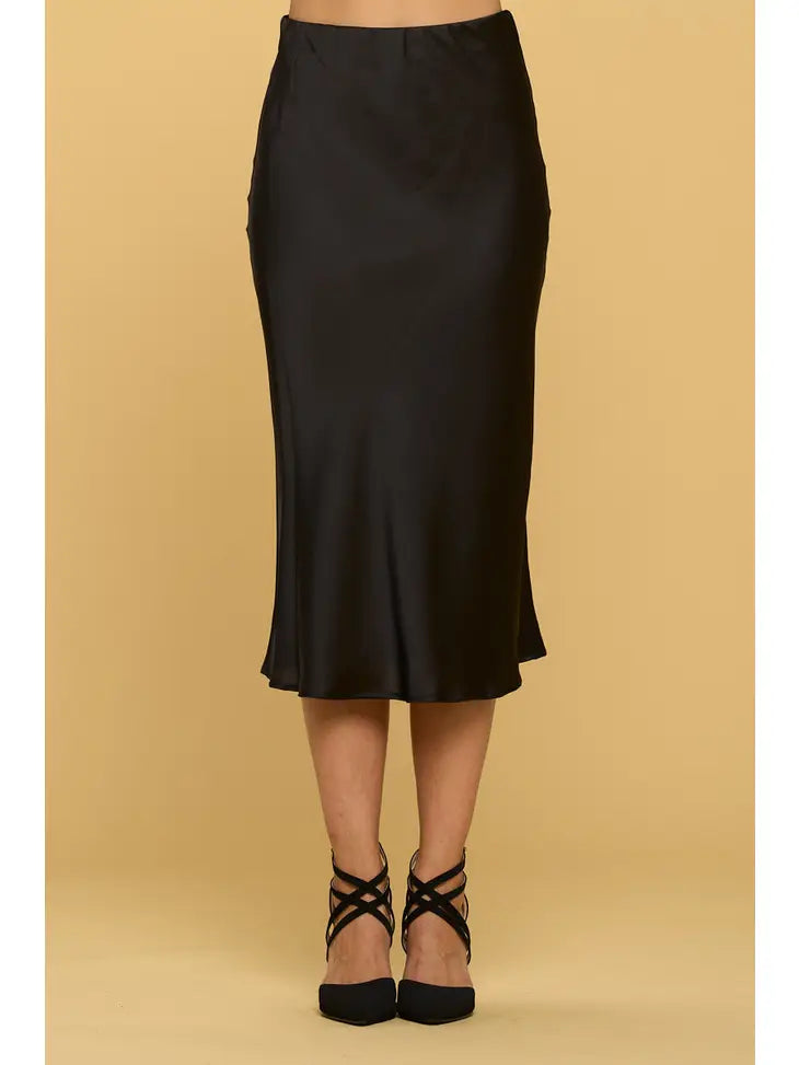Satin midi skirt in black