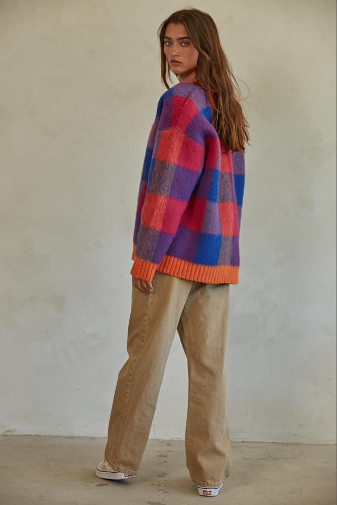 Remy gingham open front cardigan in sunset