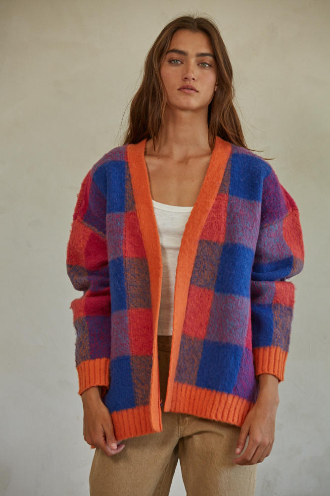 Remy gingham open front cardigan in sunset