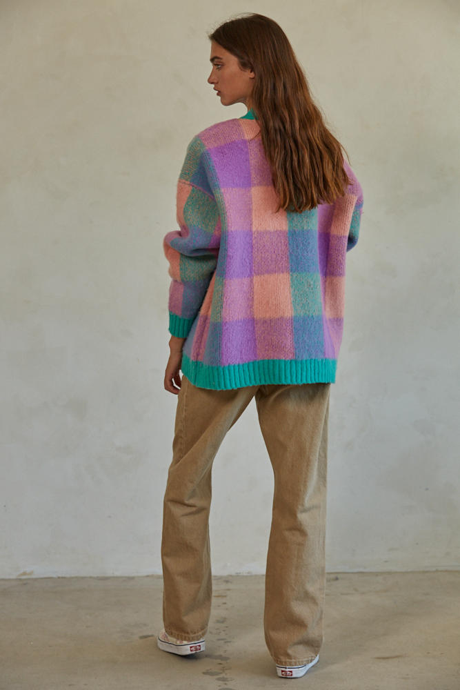 Remy gingham open front cardigan in sunrise