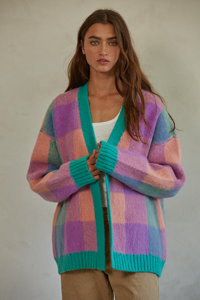 Remy gingham open front cardigan in sunrise
