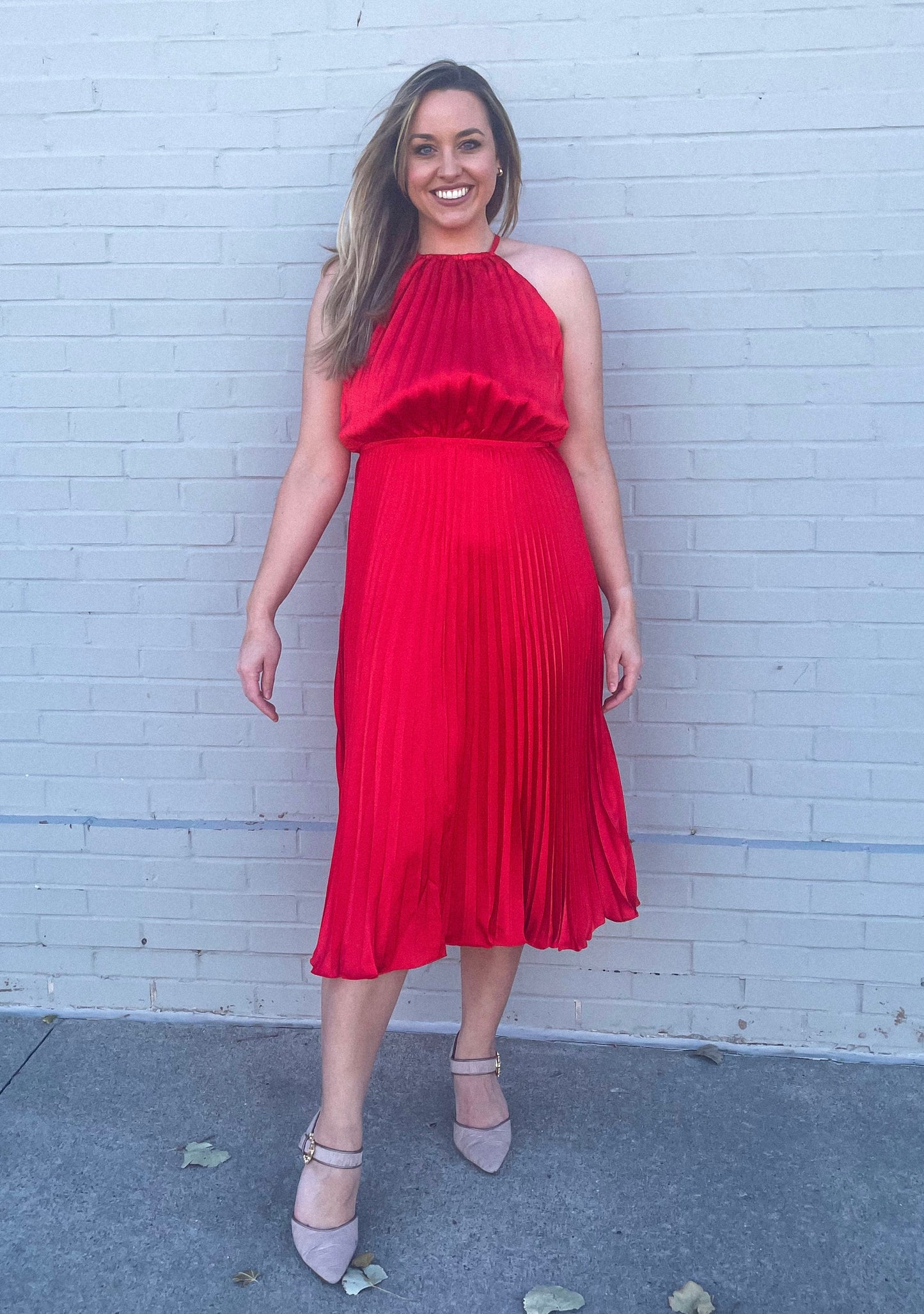 Kora pleated high neck dress