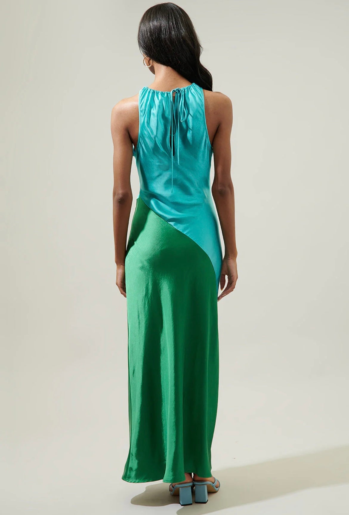 Blake satin dress in green/blue