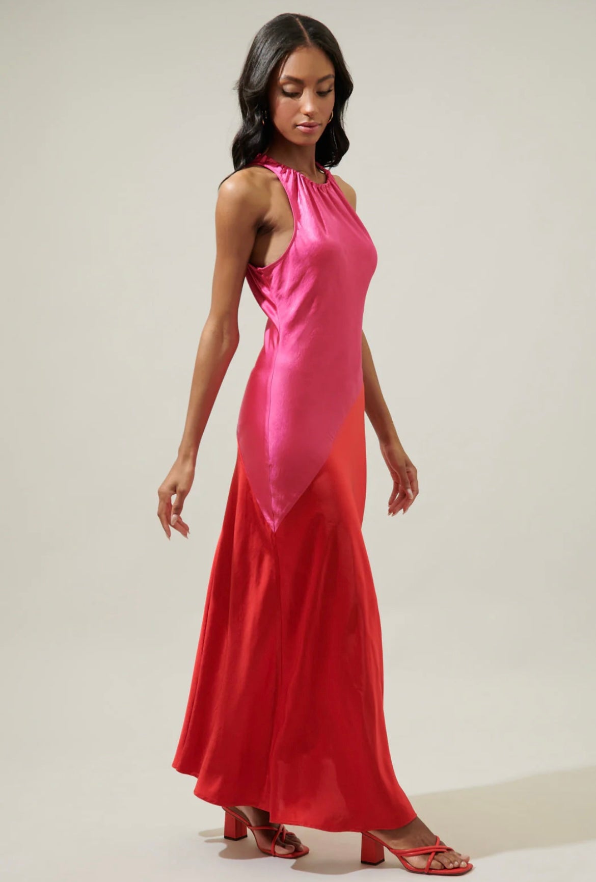 Blake satin dress in pink/red