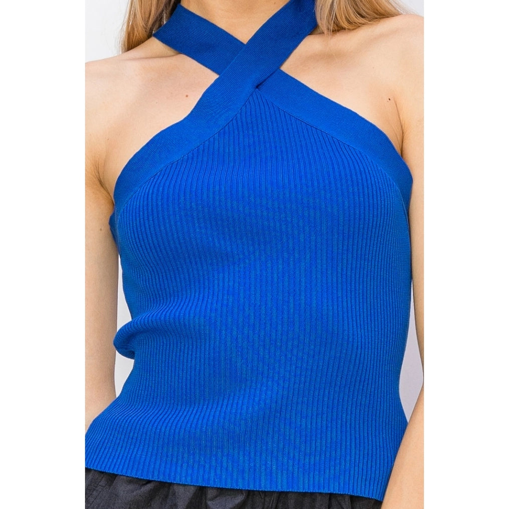 skyler halter tank in royal blue