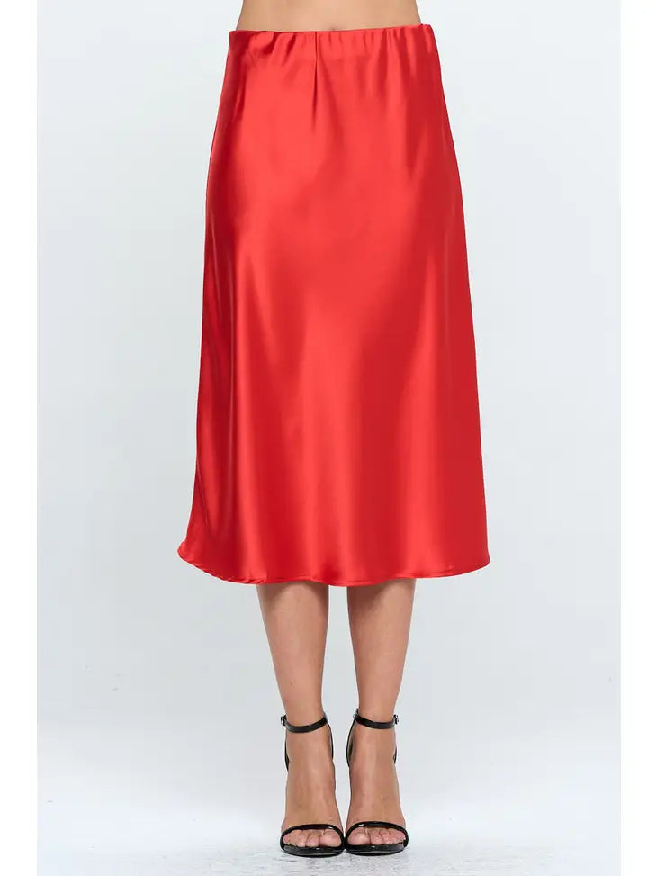 Satin midi skirt in ruby