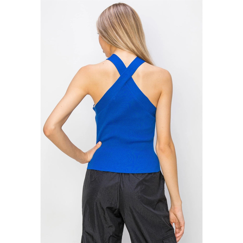 skyler halter tank in royal blue