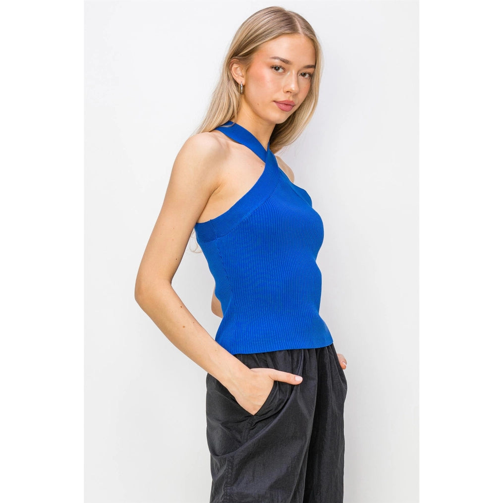 skyler halter tank in royal blue