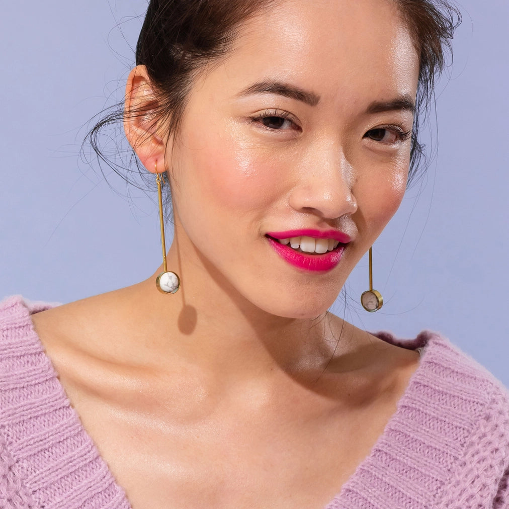 Golden Gem drop earrings in light green