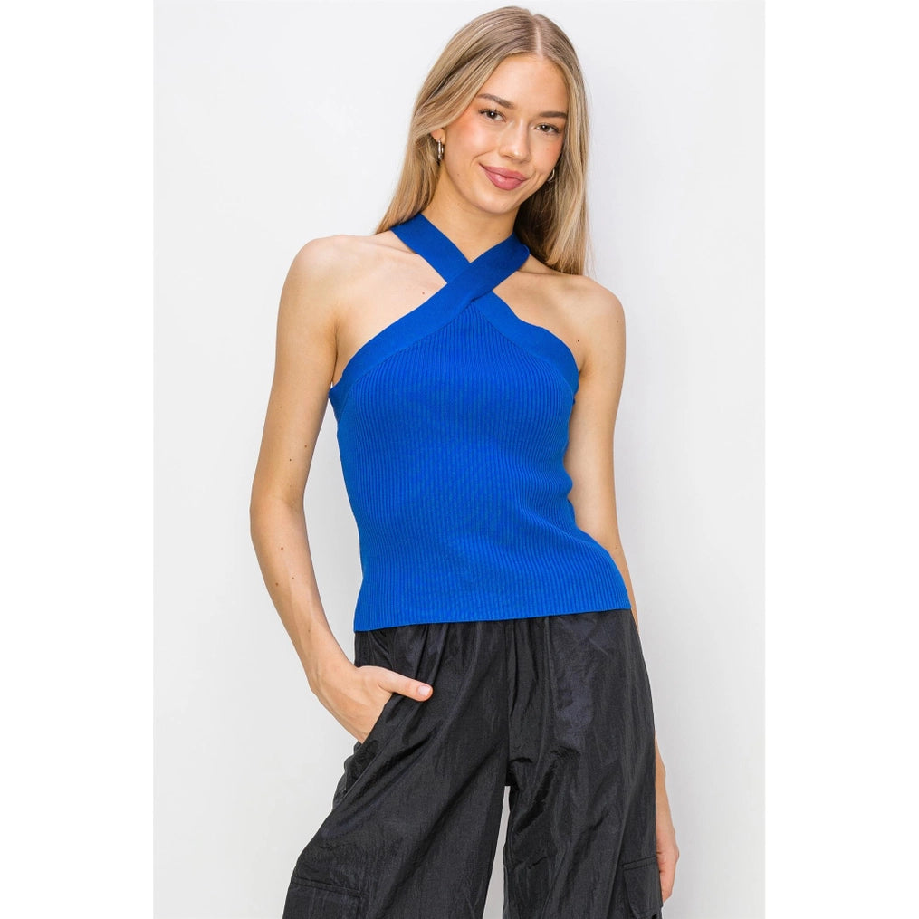skyler halter tank in royal blue