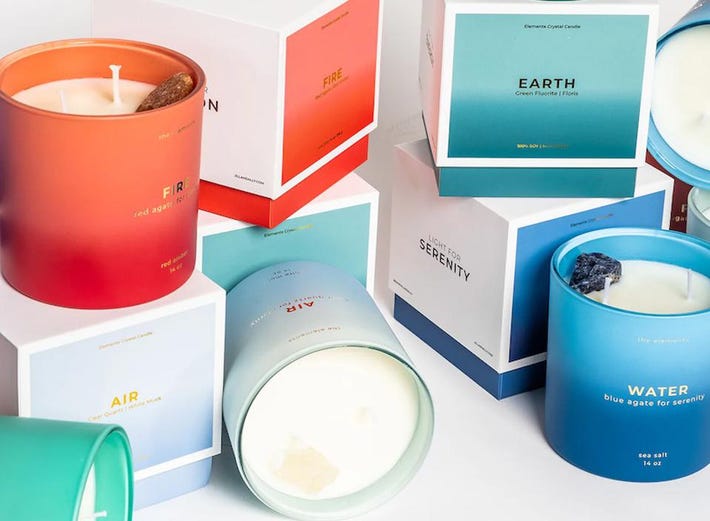 Water Element Crystal Candle - Sea Salt Scented with Blue Agate