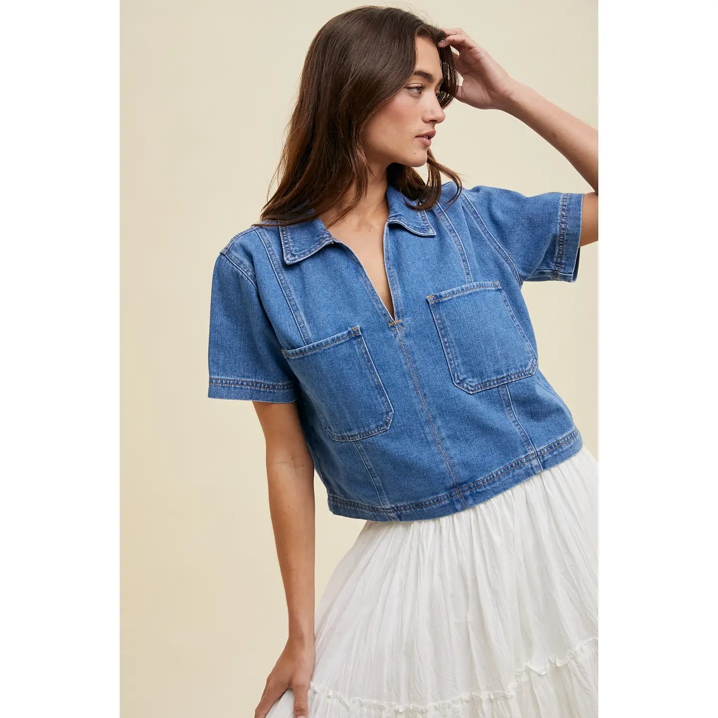 brigette collared denim top