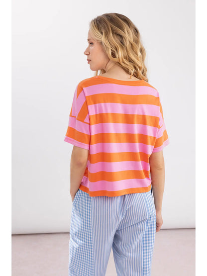 kate organic preppy stripe tee - pink