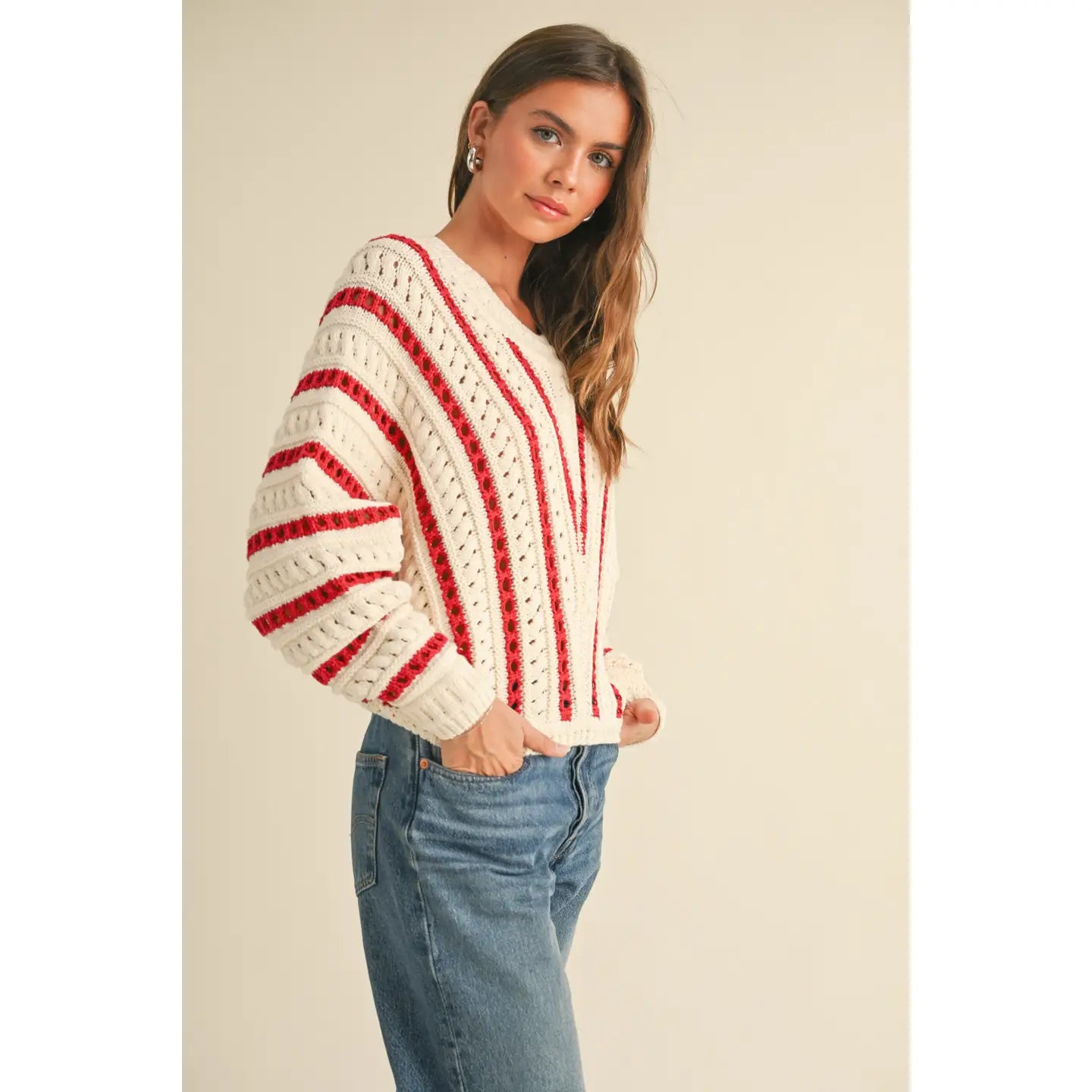 cassie striped sweater - white red