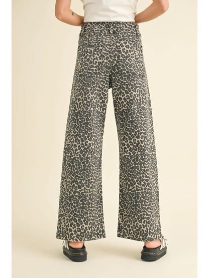 leopard print straight leg high waisted pants