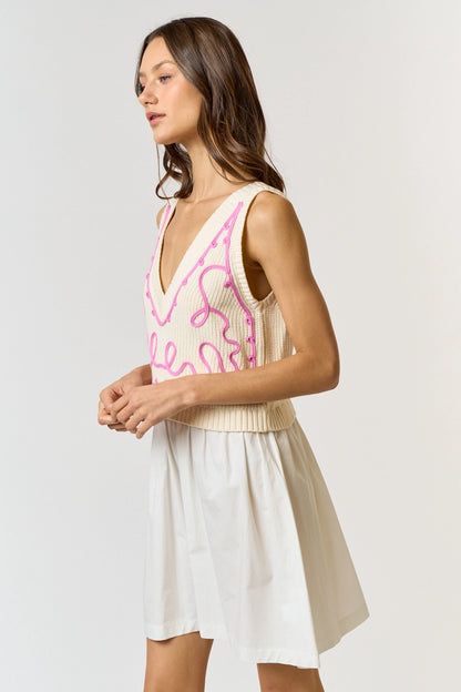 wren embroidered v neck dress