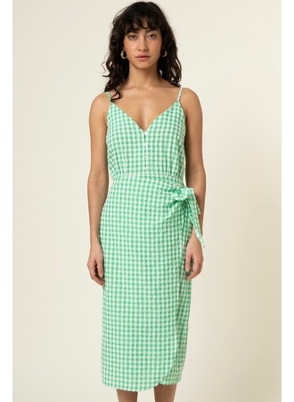 strapless dress, green gingham dress, wrap dress, spring dress, checkered dress