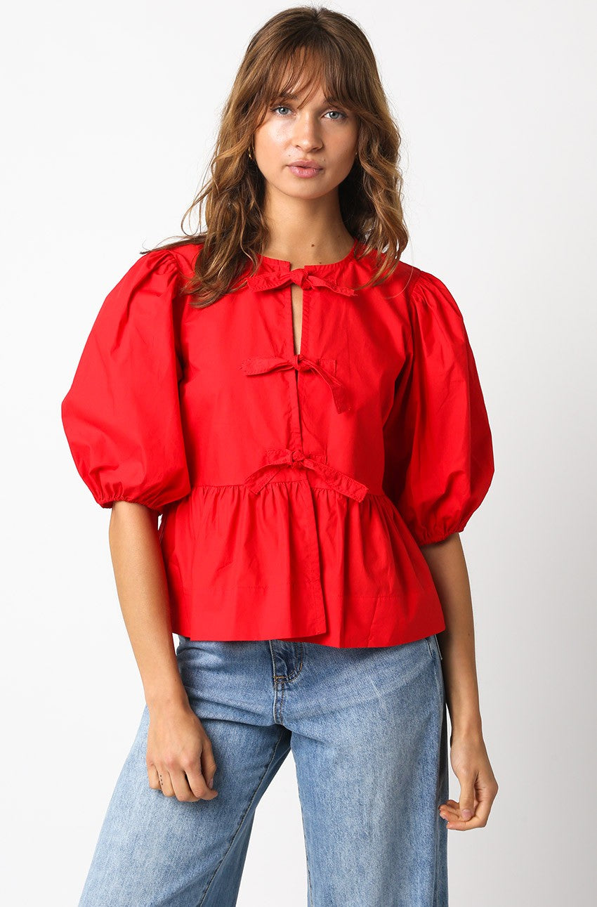 vess tie front puff sleeve blouse