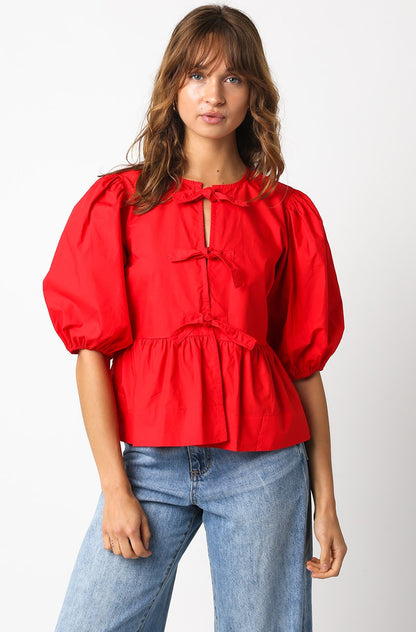 vess tie front puff sleeve blouse