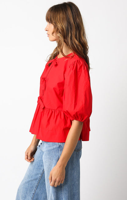 vess tie front puff sleeve blouse