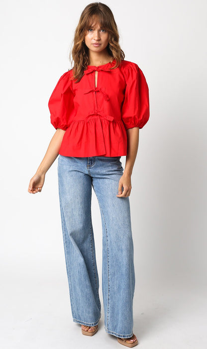 vess tie front puff sleeve blouse