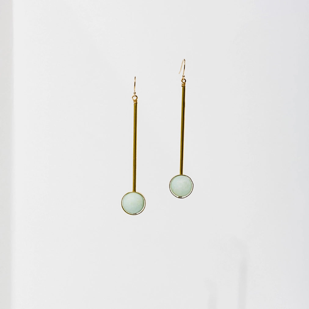 Golden Gem drop earrings in light green
