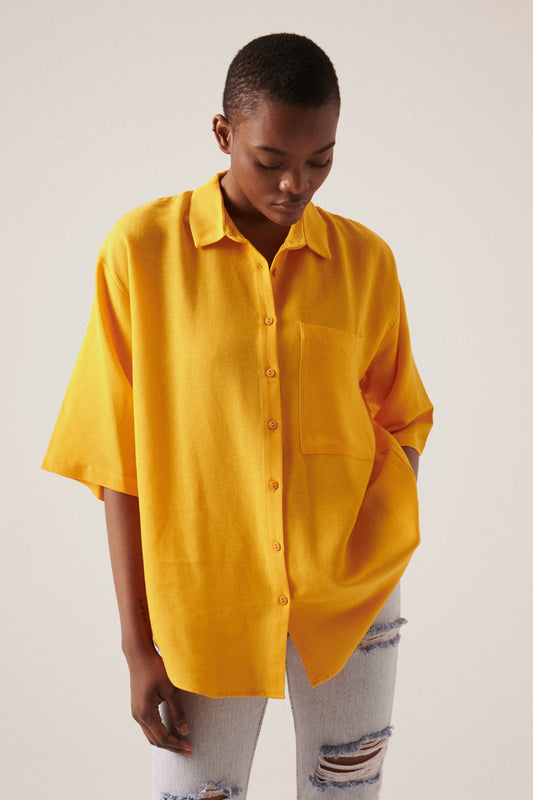 Cory linen oversized button up in gold