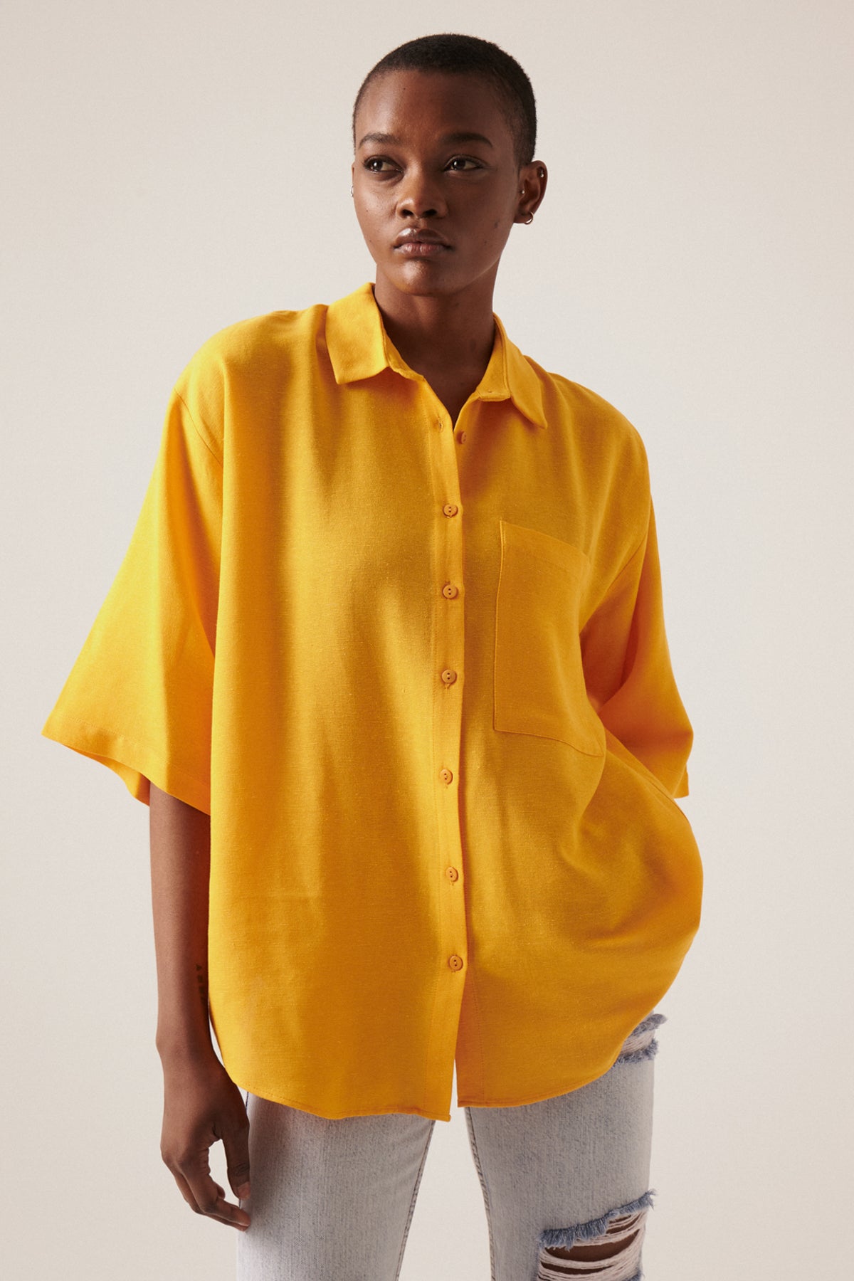 Cory linen oversized button up in gold