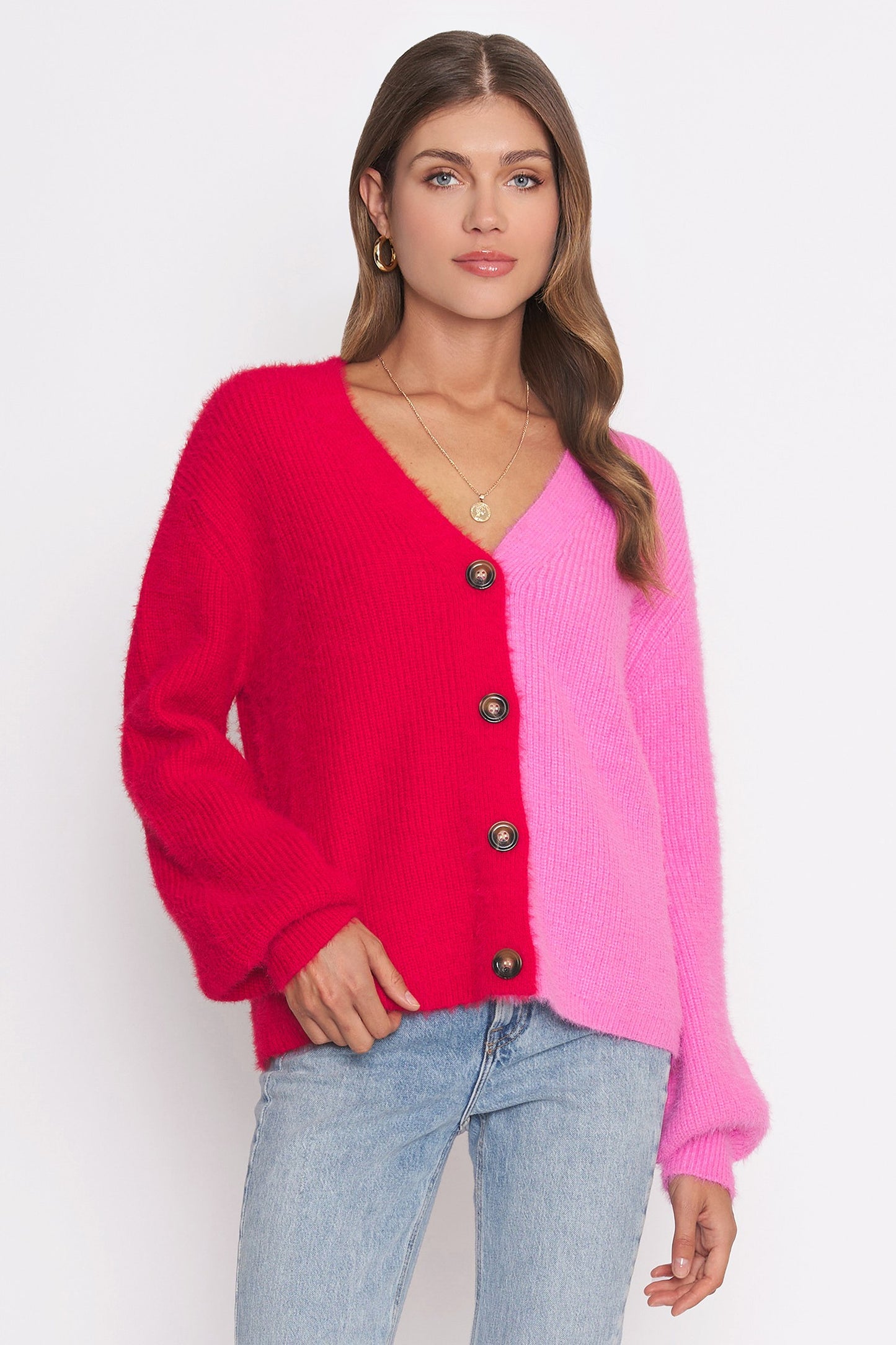 elle chunky cardigan - pink and red