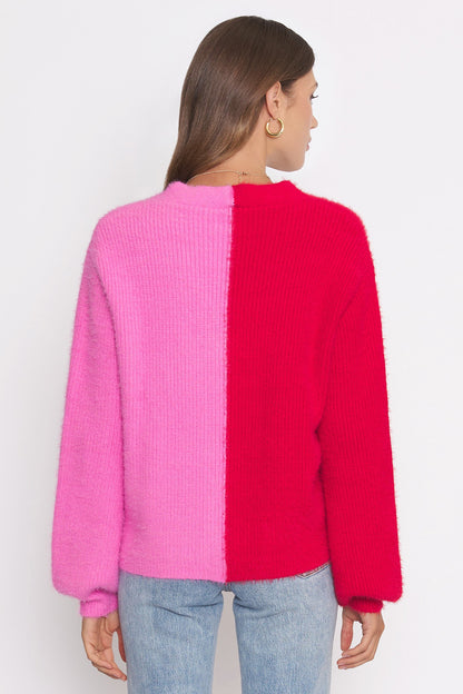 elle chunky cardigan - pink and red