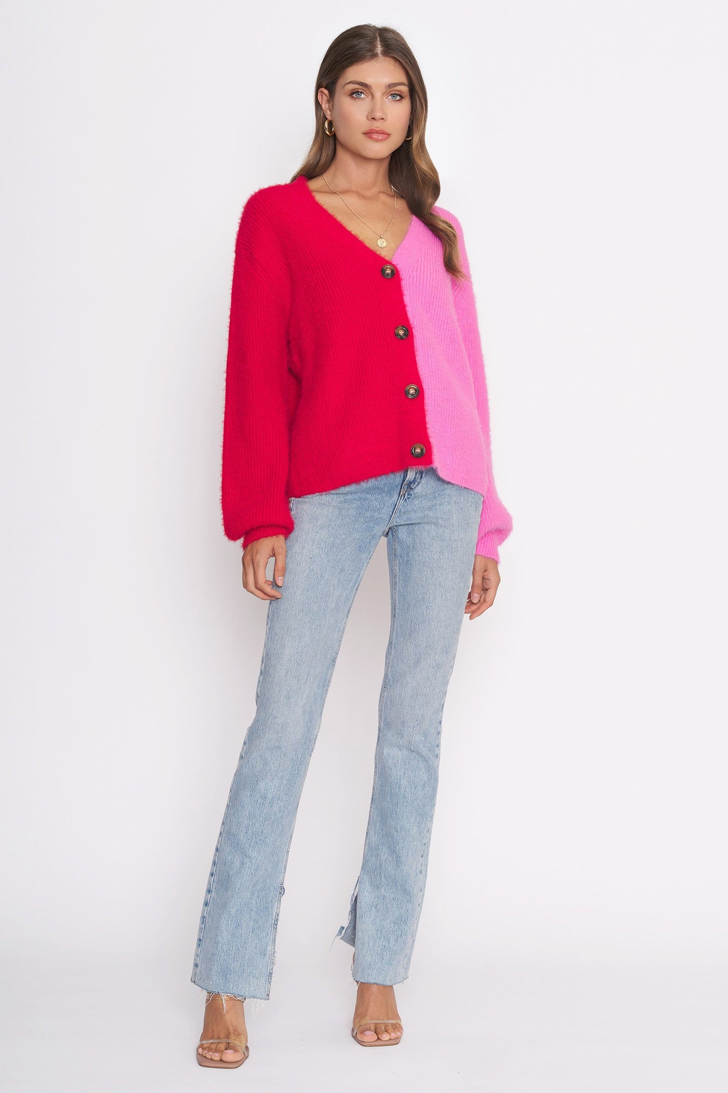 elle chunky cardigan - pink and red