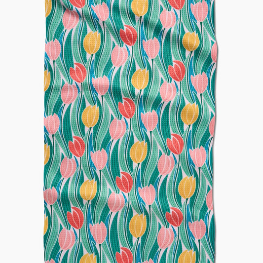 geometry tea towel -tranquil tulips