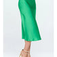 Satin midi skirt in green