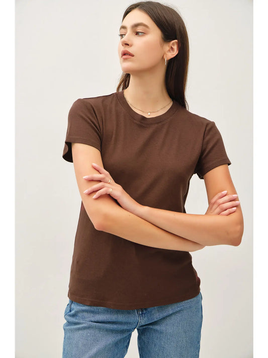 chocolate brown crewneck tee shirt, dark brown cotton t shirt, classic brown t shirt