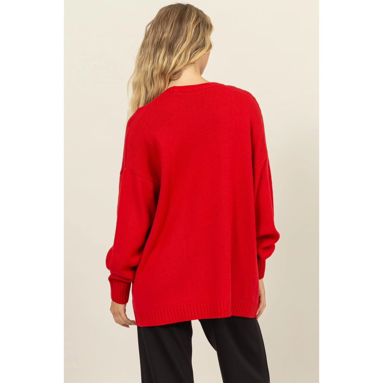 open front long cardigan - true red