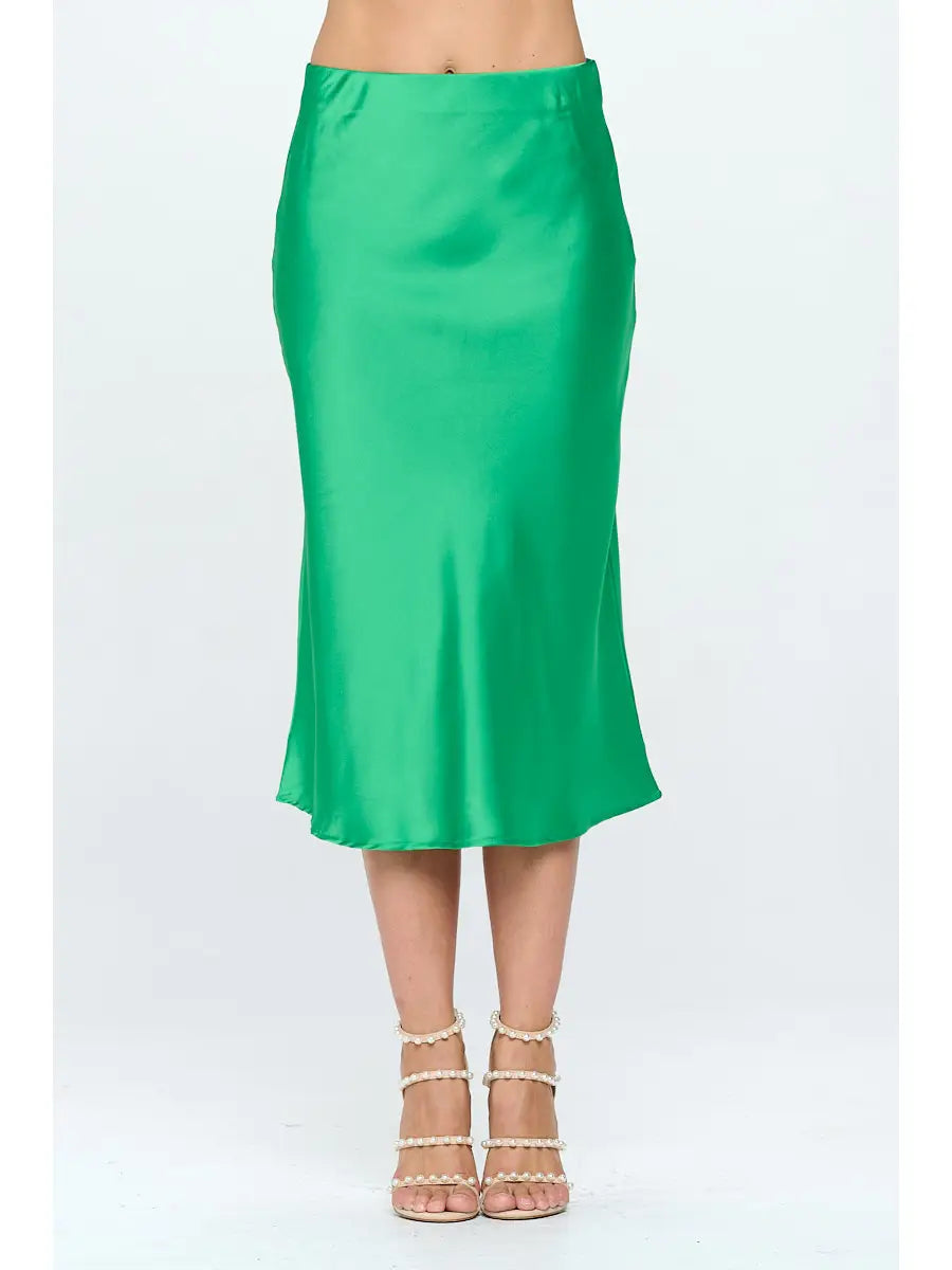 Satin midi skirt in green