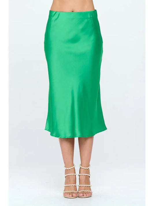 Satin midi skirt in green
