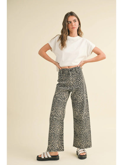 leopard print straight leg high waisted pants