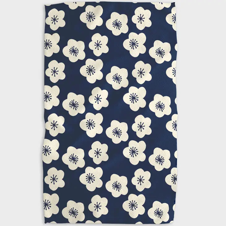 Geometry Tea Towel - Navy Flowers