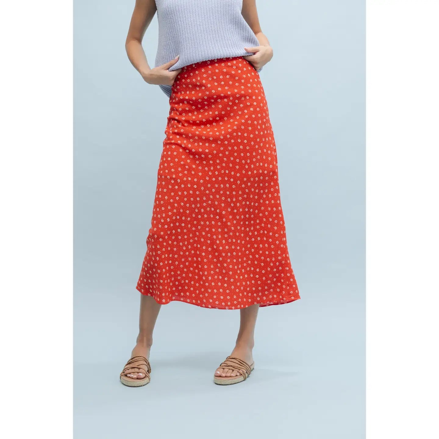 sami floral print midi skirt - strawberry red