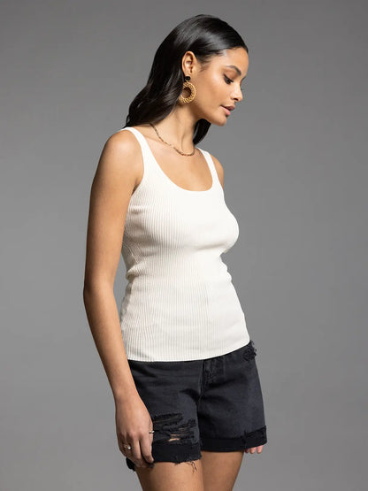 becka scoop neck fitted tank top in ivory