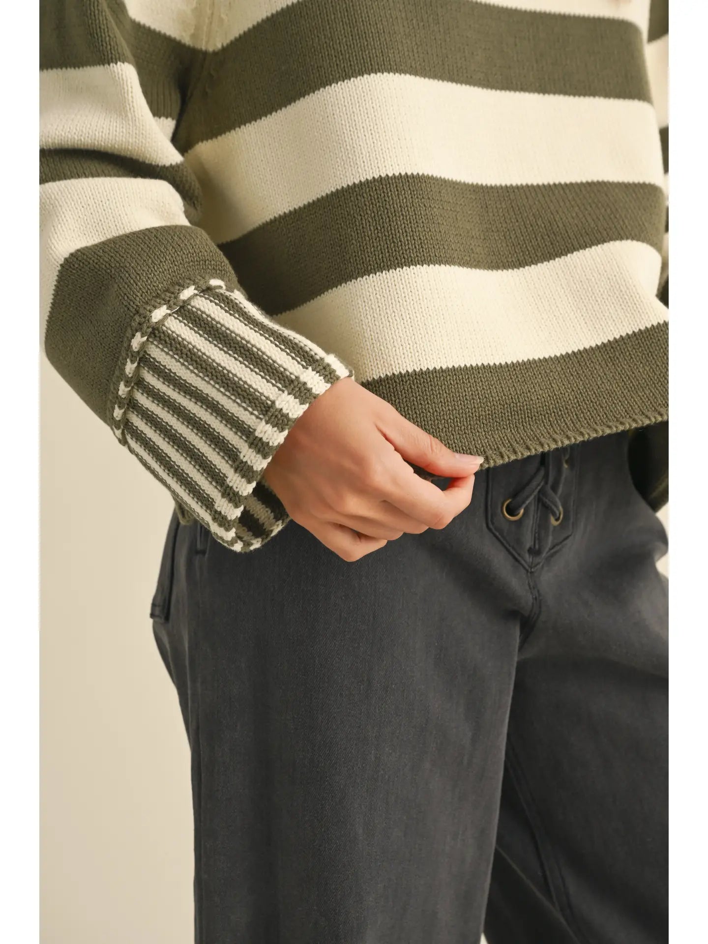 jess striped sweater in olive