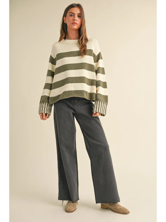 jess striped sweater in olive