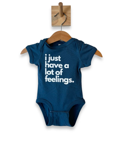 I just have a lot of feelings baby onesie, navy blue unisex baby gift