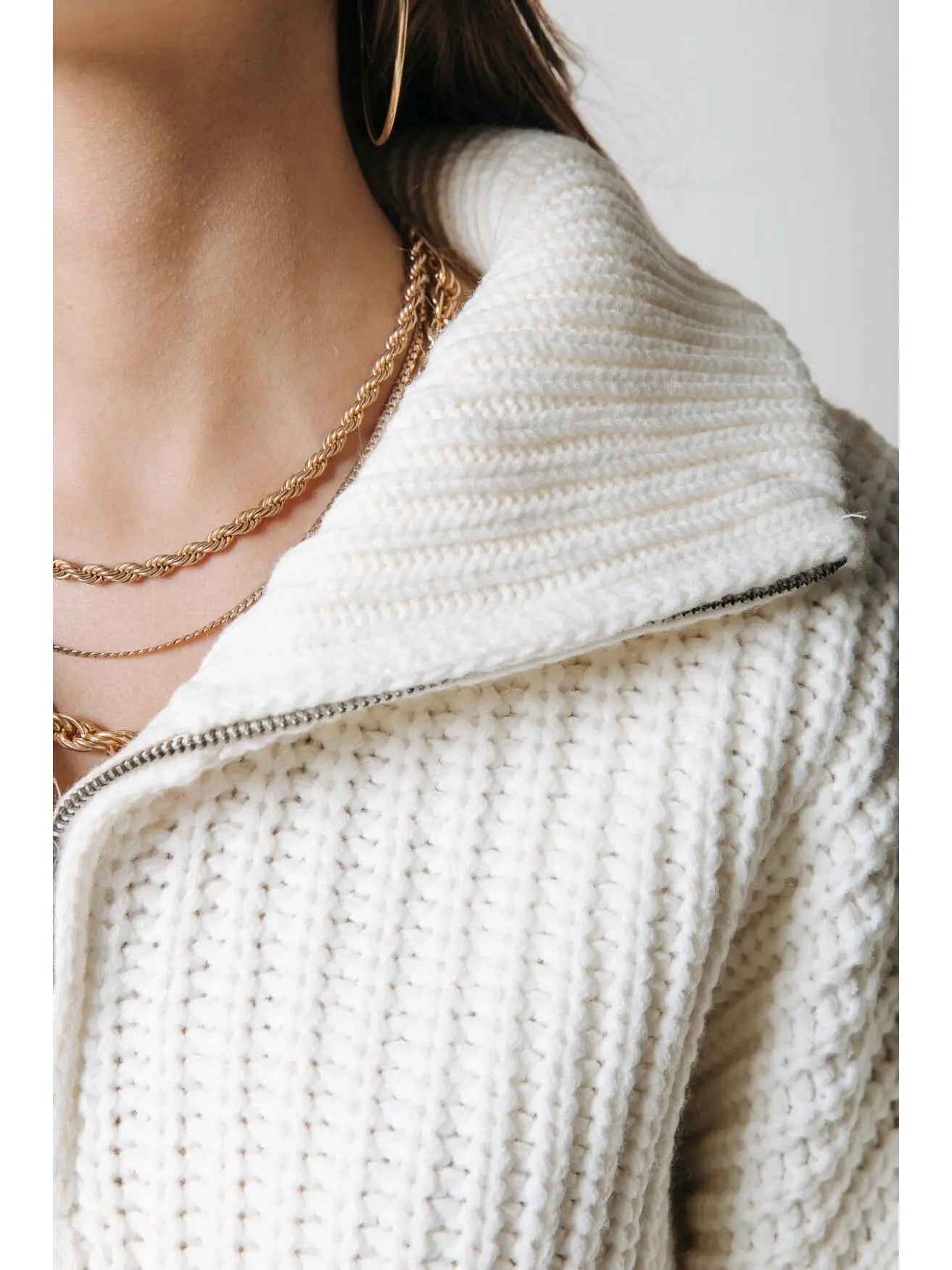 thick knit zip pullover - off white